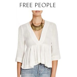 Free People Pleats On Me Ivory 3/4 Sleeve Cotton Blend Flowy Top Size Small